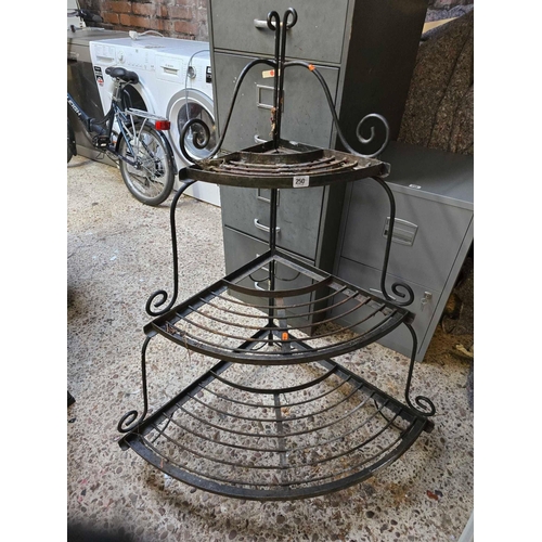 250 - METAL TAPERING 3 SHELVED GARDEN CORNER POT STAND