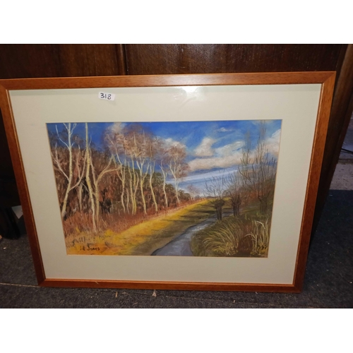 318 - F/G PASTEL OF BIRCH TREES BY JULE JONES & A F/G WATERCOLOUR OF STINCHCOMBE