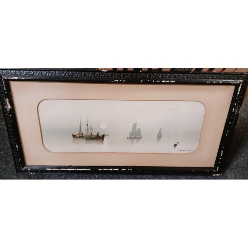 358 - 2 F/G GARMAN MORRIS SIGNED PAINTINGS OF BOATS & A F/G PAINTING OF BOATS UNSIGNED + PAGES OF THE 'DRI... 