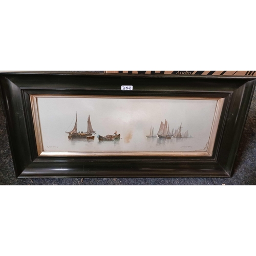 358 - 2 F/G GARMAN MORRIS SIGNED PAINTINGS OF BOATS & A F/G PAINTING OF BOATS UNSIGNED + PAGES OF THE 'DRI... 