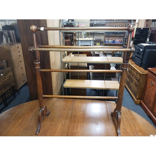 371 - CREAM PAINTED TOWEL RAIL & A MAHOGANY TOWEL RAIL