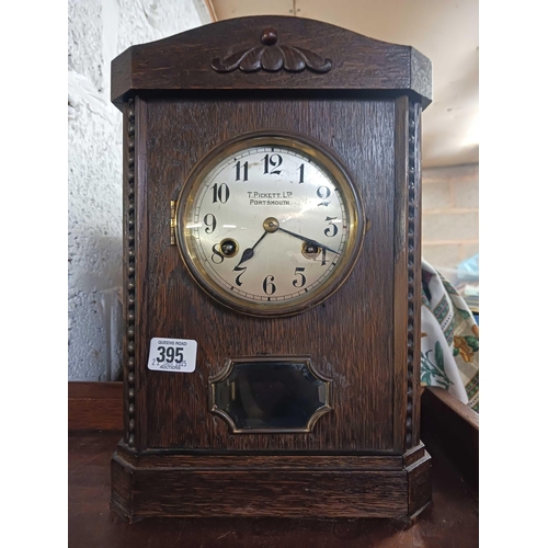 395 - OAK CASED T. PICKETT LTD PORTSMOUTH CLOCK