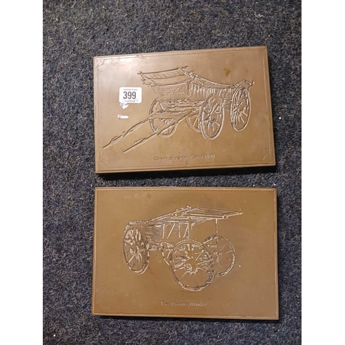 399 - PAIR OF WALL PLAQUES DEPICTING CARTS