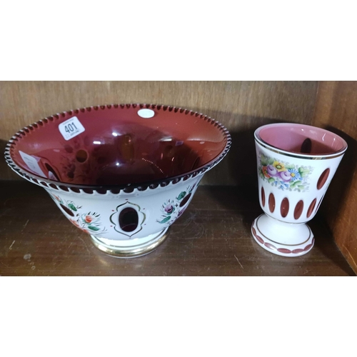 401 - CZECHOSLAVAKIAN CRANBERRY VASE & BOWL