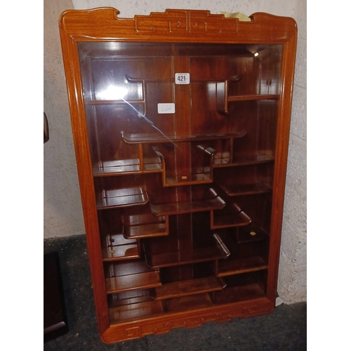 421 - ORIENTAL DISPLAY CABINET, 32'' HIGH X 20'' WIDE X 4'' DEPTH