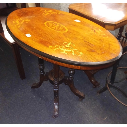 475 - OVAL INLAID MAHOGANY OCCASIONAL TABLE