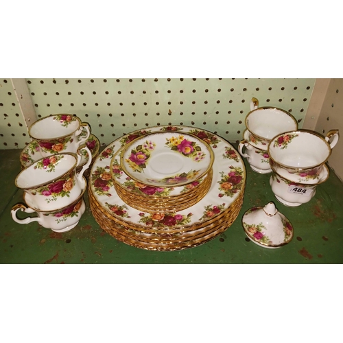 484 - SHELF OF ROYAL ALBERT OLD BOUNDARY ROSES TEA WARE