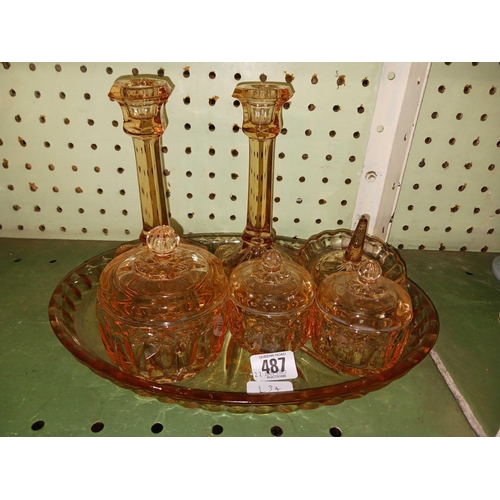 487 - GLASS DRESSING TABLE SET