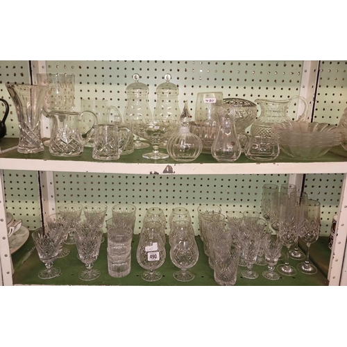 490 - SHELF OF GLASSWARE & SOME CRYSTAL & DARTINGTON