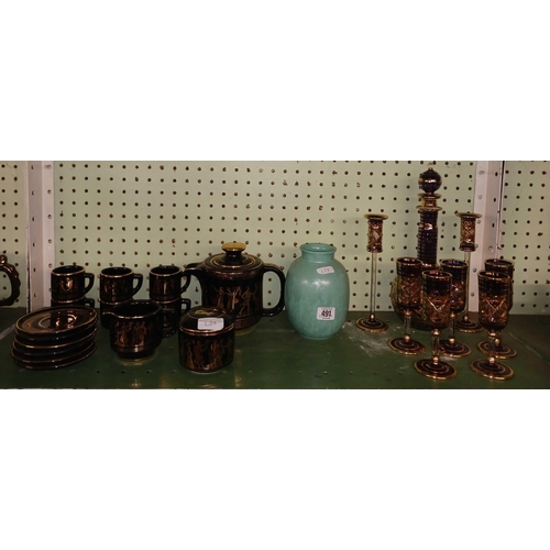 491 - TURKISH TEA SET, POOLE VASE & A DECORATIVE ST COFFEE SET