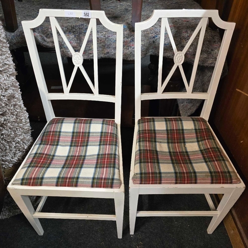 592 - 2 WHITE PAINTED DINING CHAIRS