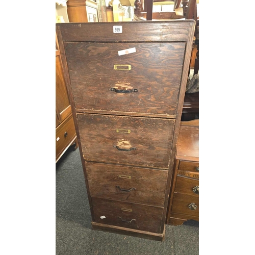 599 - WOODEN 4 DRAWER FILING CABINET