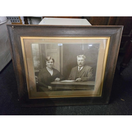 618 - F/G PRINT OF A FOREST WITH HUT, OAK F/G VINTAGE PHOTO OF MAN & WOMAN, F/G PICTURE OF DARTMOOR NATION... 