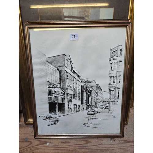 71 - SMALL QTY OF PICTURES & PENCIL DRAWINGS OF BUILDINGS