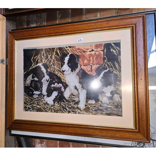 88 - QTY OF F/G PICTURES INCL; AN EMBROIDERED PICTURE OF SHEEP DOG PUPPIES