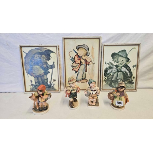 918 - 4 HUMMEL FIGURINES A/F & 3 HUMMEL PICTURES