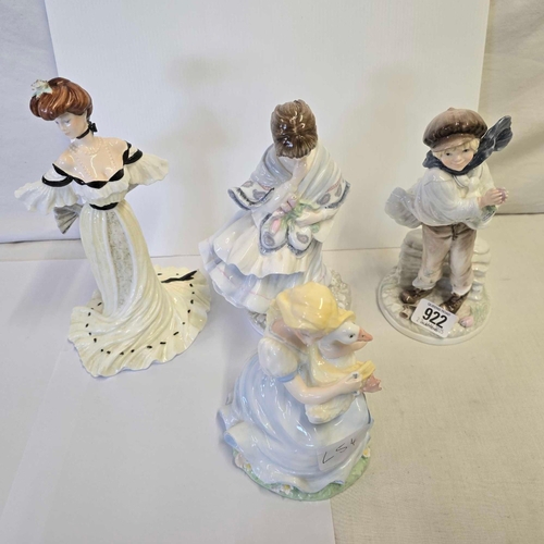 922 - 4 COALPORT FIGURES, THE BOY, ALEXANDRA AT THE BALL, VISITING DAY & THE GOOSE GIRL