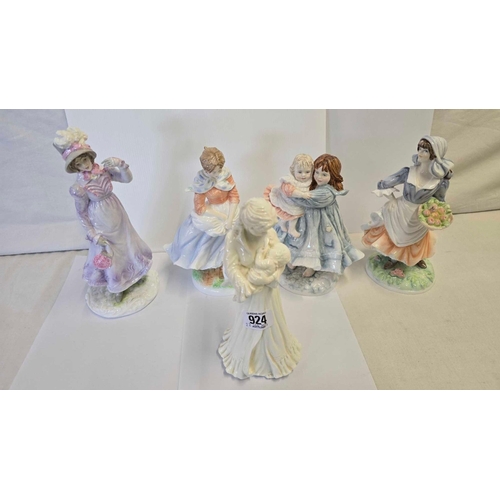 924 - 5 ROYAL WORCESTER FIGURINES, WALKING OUT DRESSES, SWEET DREAMS, LOVE, OLD COUNTRY WAYS & ROSIE PICKI... 