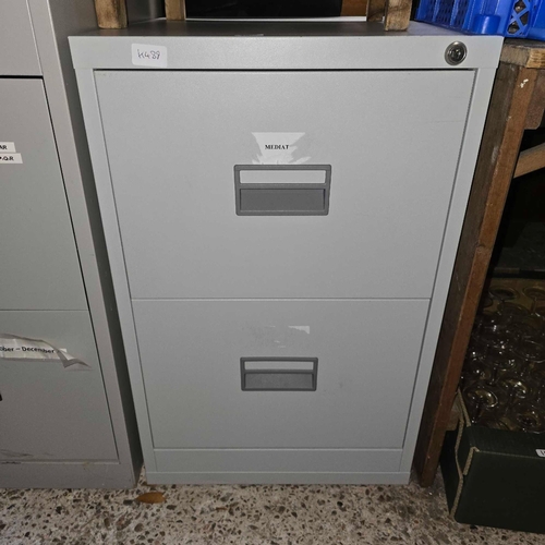 149 - GREY METAL 2 DRAWER FILING CABINET WITH KEY