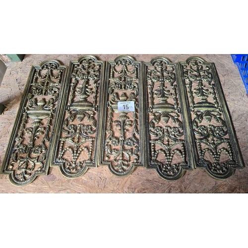 15 - 5 ORNATE BRASS DOOR FINGER PLATES