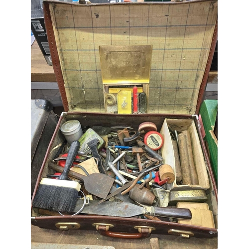 166 - SMALL BROWN FIBRE ATTACHÉ CASE  WITH MISC HAND TOOLS