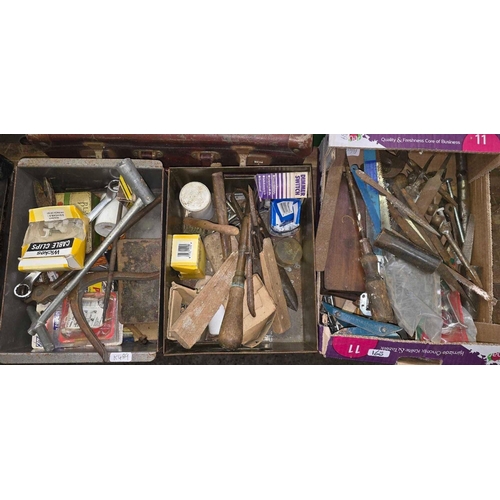 168 - 3 CARTONS OF MISC HAND TOOLS, FILES & OTHER FIXINGS