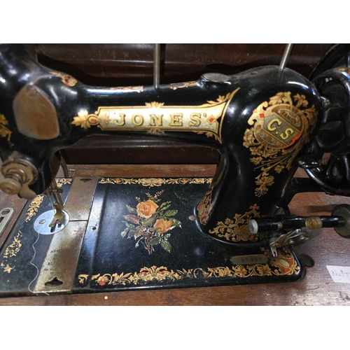 170 - JONES HAND CRANKED SEWING MACHINE WITH CASE