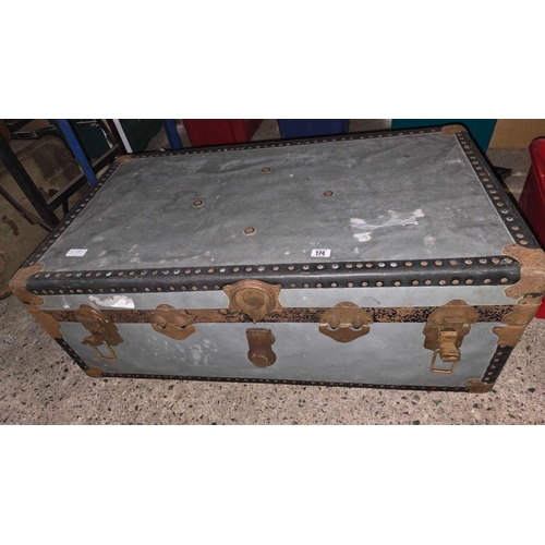 174 - METAL TRAVEL TRUNK