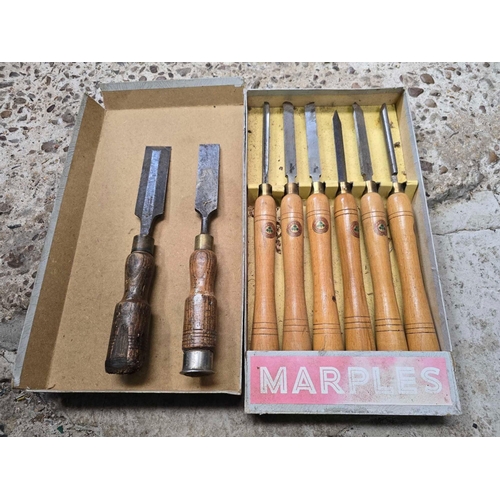 21 - BOXED SET OF MARPLES WOOD TURNING TOOLS & 2 OTHER CHISELS