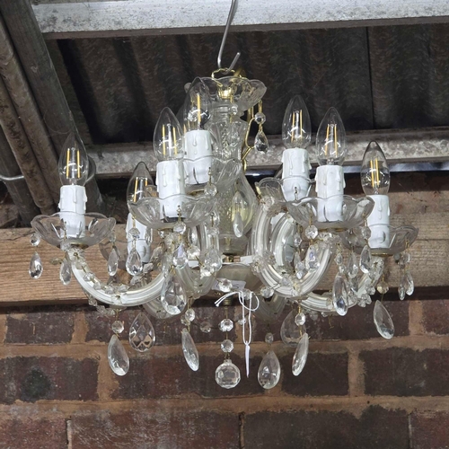 221 - 2 HANGING CHECK GLASS CHANDELIER'S WITH DROPLETS A/F CONDITION