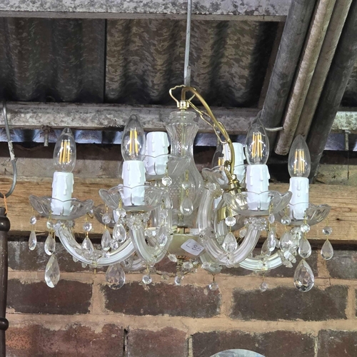 221 - 2 HANGING CHECK GLASS CHANDELIER'S WITH DROPLETS A/F CONDITION