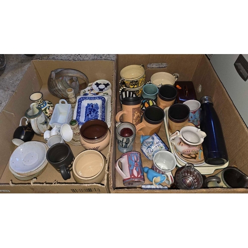 245 - 2 CARTONS OF MISC CHINA INCL; MUGS, DISHES, JUGS ETC