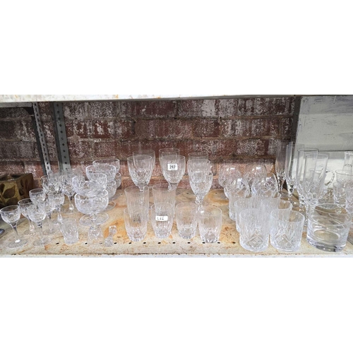 247 - SHELF OF MISC CRYSTAL DRINKING GLASSES & FRUIT DISHES, MANY BY BRIERLEY