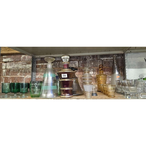 248 - SHELF IF ART DECO DECANTERS & GLASSES & OTHER GLASSWARE