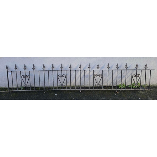 275 - 2 WROUGHT IRON RAILINGS, 1 - 117'' LONG & 1 - 91'' LONG, BOTH 21'' TALL