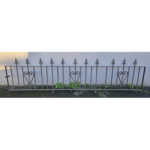 275 - 2 WROUGHT IRON RAILINGS, 1 - 117'' LONG & 1 - 91'' LONG, BOTH 21'' TALL