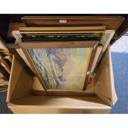 278 - BOX OF OIL PAINTINGS, ENGRAVINGS ETC