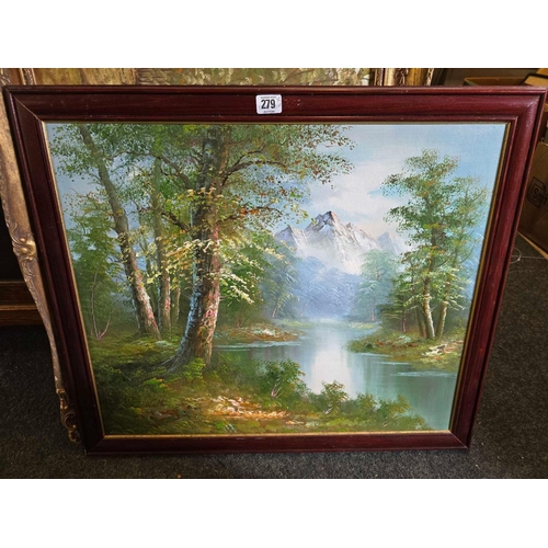 279 - THREE OIL PAINTINGS. RIVER AND COASTAL SUBJECTS. ONE IN A GOOD DECORATIVE ANTIQUE STYLE GILT FRAME	2... 