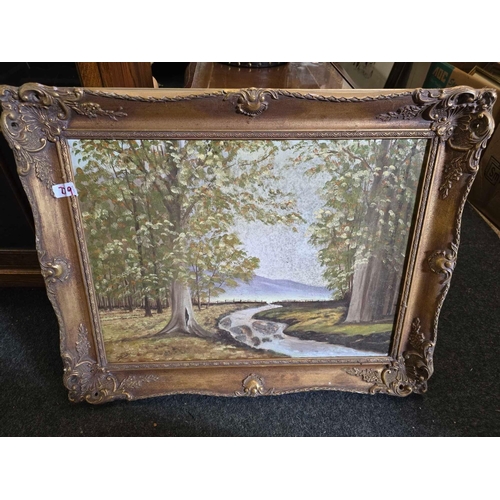 279 - THREE OIL PAINTINGS. RIVER AND COASTAL SUBJECTS. ONE IN A GOOD DECORATIVE ANTIQUE STYLE GILT FRAME	2... 