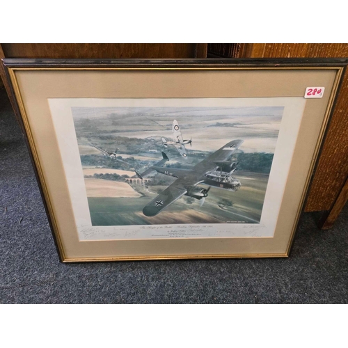 280 - 3 PENCIL SIGNED COLOUR PRINTS. TWO OF BATTLE OF BRITAIN SCENES INCLUDING SPITFIRES AND A LIMITED EDI... 