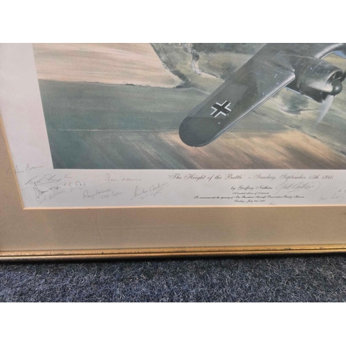 280 - 3 PENCIL SIGNED COLOUR PRINTS. TWO OF BATTLE OF BRITAIN SCENES INCLUDING SPITFIRES AND A LIMITED EDI... 