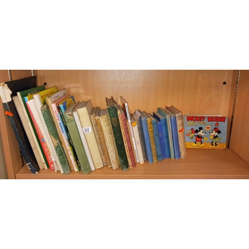 312 - SHELF OF MIXED HARDBACK BOOKS, INCL; CHILDREN'S BOOKS