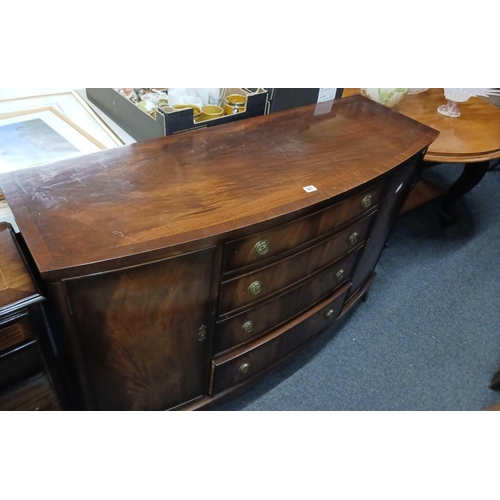 325 - REPRODUCTION MAHOGANY BOW FRONTED SIDEBOARD WITH 4 DRAWERS & 2 CUPBOARDS