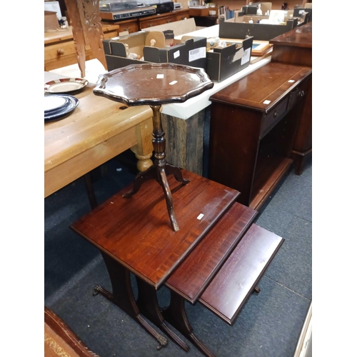 326 - REPRODUCTIONS SMALL BOOKCASE WITH 2 DRAWERS, WINE TABLE & NEST OF 3 TABLES