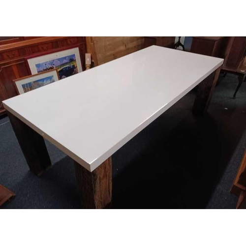 337 - FORMICA TOP KITCHEN TABLE ON IMITATION WOODEN LEGS, 87'' X 39.5'' WIDE X 30.5'' HIGH