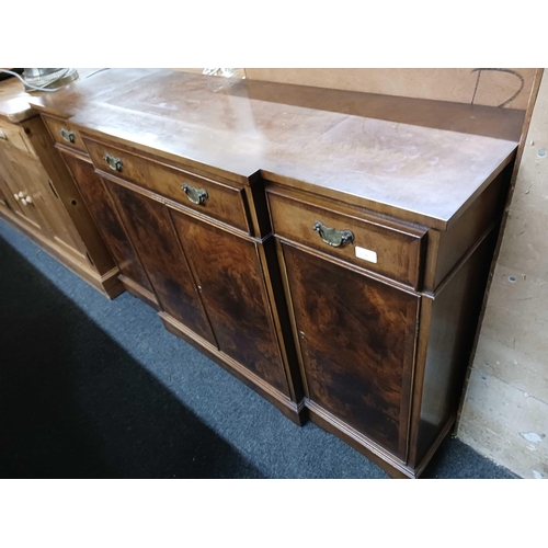 346 - YEW WOOD SIDEBOARD WITH BRASS DROP HANDLES MADE BY BEVAN FUNNELL LTD, 4ft 6'' WIDE X 1ft 4'' DEEP X ... 