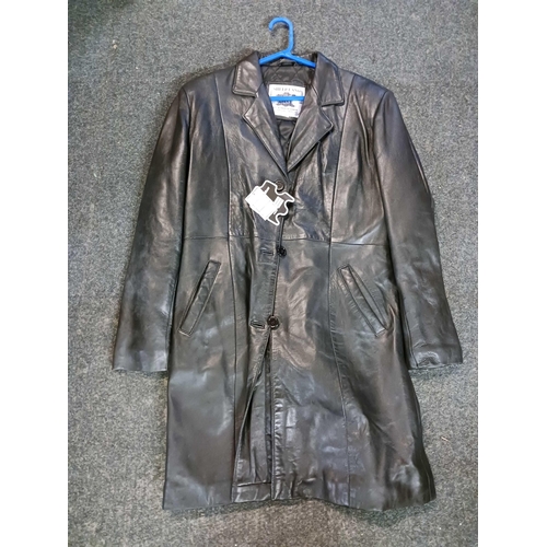 354 - LEATHER COAT, SIZE UNKNOWN