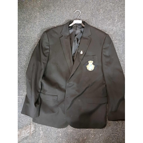 357 - MARKS & SPENCERS BLACK DINNER JACKET WITH RAF BADGE & VETERANS PIN BADGE, SIZE UNKNOWN