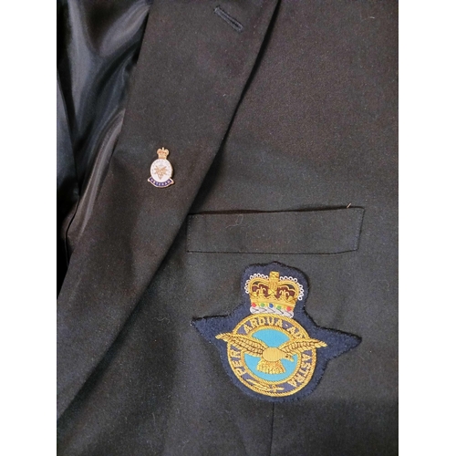 357 - MARKS & SPENCERS BLACK DINNER JACKET WITH RAF BADGE & VETERANS PIN BADGE, SIZE UNKNOWN