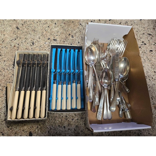 37 - CARTON OF MISC CUTLERY & BOXED KNIVES